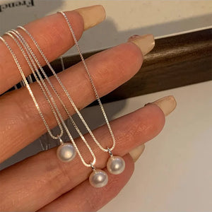 925 Silver Pearl Bead Necklace Women's Circular Grace Jewelry Gift