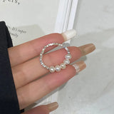 925 Silver Pearl Beading Ring for Women Geometry Irregular Jewelry Gift