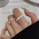 925 Silver Pearl Beading Ring for Women Geometry Irregular Jewelry Gift