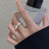 925 Silver Pearl Beading Ring for Women Geometry Irregular Jewelry Gift