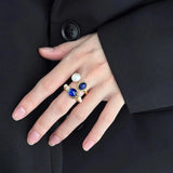 925 Silver Pearl Zircon Ring Women Gift Retro Jewelry