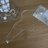 925 Silver Pearl Double Layer Kpop Necklace Lucky Choker Circular Jewelry