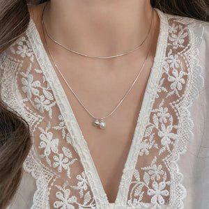 925 Silver Pearl Double Layer Kpop Necklace Lucky Choker Circular Jewelry