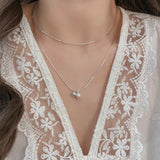 925 Silver Pearl Double Layer Kpop Necklace Lucky Choker Circular Jewelry