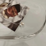 925 Silver Pearl Double Layer Kpop Necklace Lucky Choker Circular Jewelry