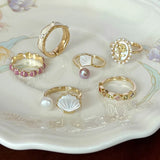 925 Silver Pearl Drop Glaze Ring for Women Girl Gift Adjustable Jewelry
