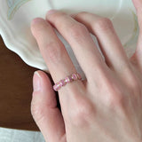 925 Silver Pearl Drop Glaze Ring for Women Girl Gift Adjustable Jewelry