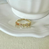 925 Silver Pearl Drop Glaze Ring for Women Girl Gift Adjustable Jewelry