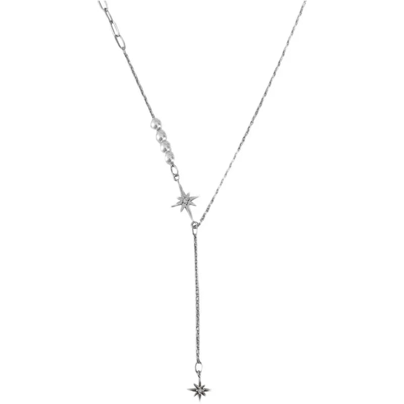925 Silver Pearl Star Stitching Necklace for Women
