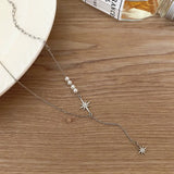 925 Silver Pearl Star Stitching Necklace for Women