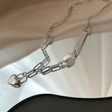 925 Silver Pearl Love Pendant Necklace Women Heart Clavicle Chain
