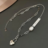 925 Silver Pearl Love Pendant Necklace Women Heart Clavicle Chain