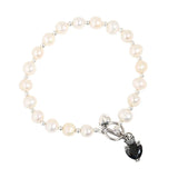 925 Silver Pearls Bracelet Women Vintage Stone Sweet LOVE Heart