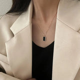 925 Silver Retro Square Pendant Necklace Women Sweet Temperament Party Jewelry