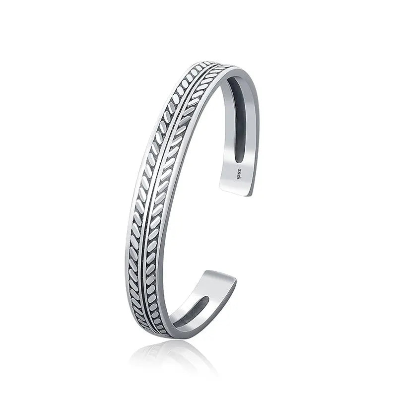 925 Silver Feather Leaf Bracelet Women Personality Jewelry