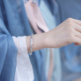 925 Silver Retro Flower Print Bracelet Women Party Gift