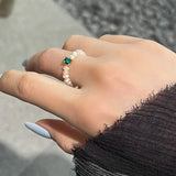 925 Silver Ring for Women Zircon Pearl Geometric Jewelry