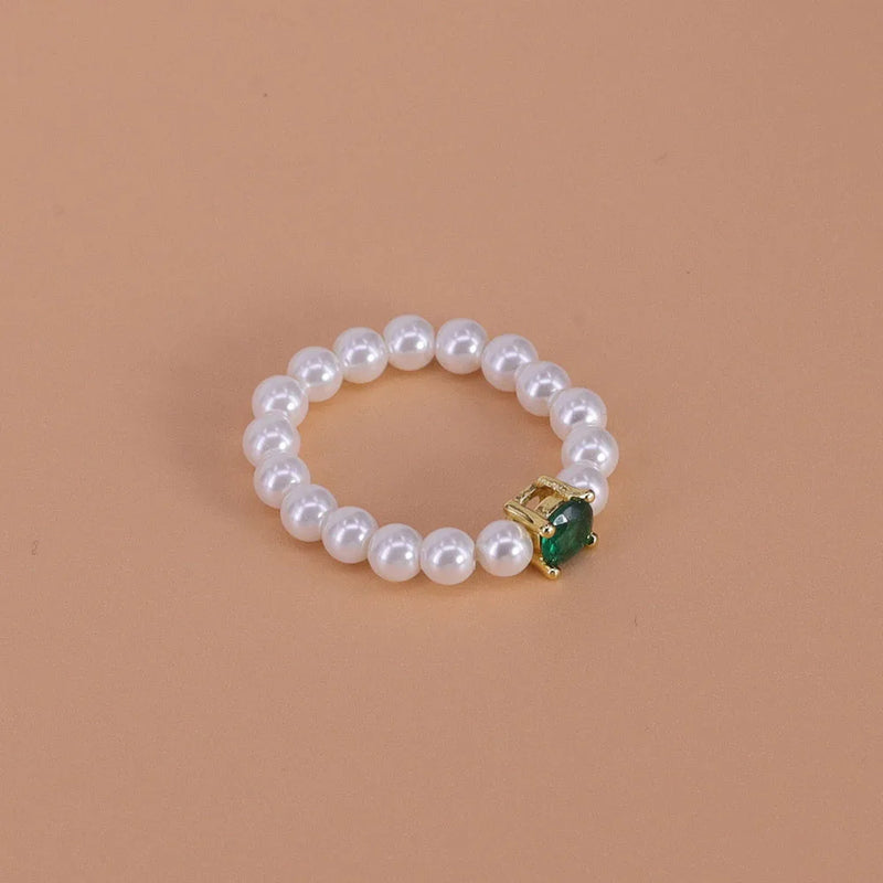 925 Silver Ring for Women Zircon Pearl Geometric Jewelry