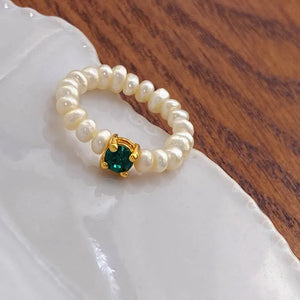 925 Silver Ring for Women Zircon Pearl Geometric Jewelry