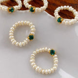 925 Silver Ring for Women Zircon Pearl Geometric Jewelry