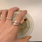 925 Sterling Silver Rings for Women Girl Pearl Wave Irregular Jewelry