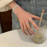925 Sterling Silver Rings for Women Girl Pearl Wave Irregular Jewelry
