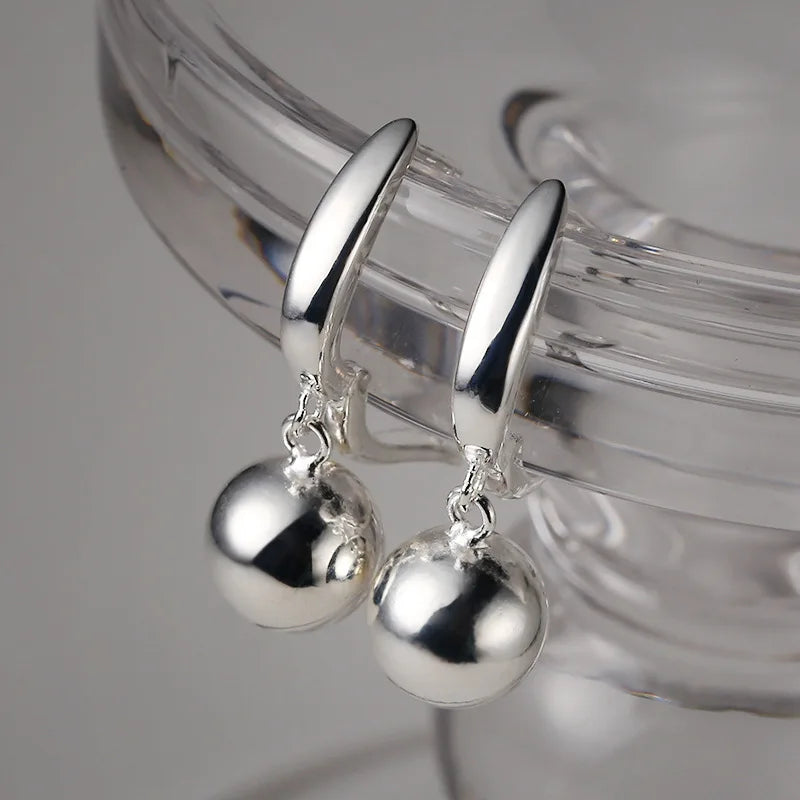 925 Silver Round Ball Earring Women Office Jewelry Gift