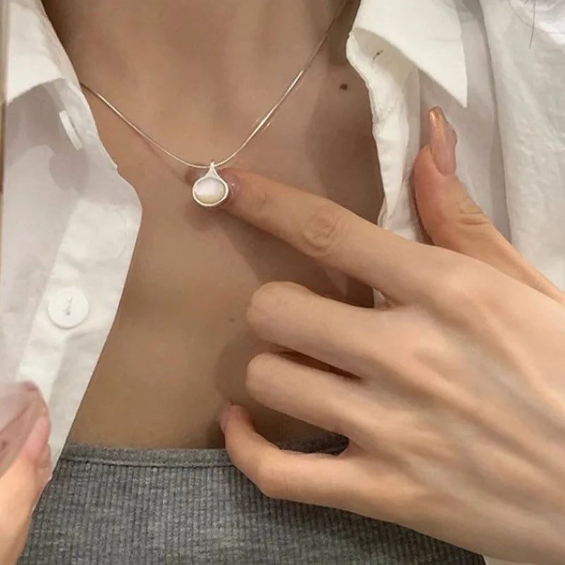 925 Silver Shell Necklace Snake Bone Chain Water Drop Jewelry