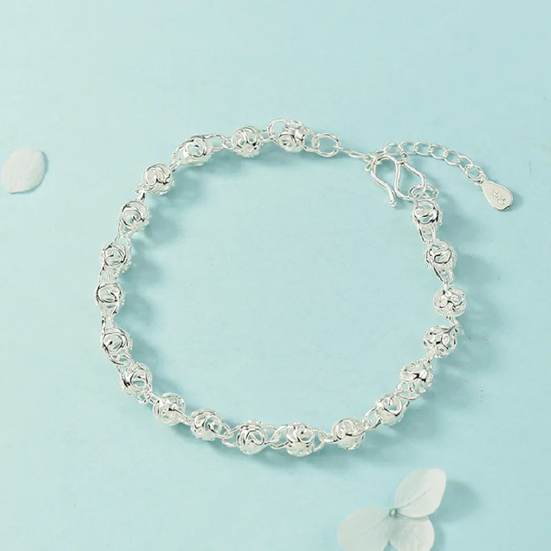 925 Silver Bracelet Hollow Ball Women Jewelry Party Gift