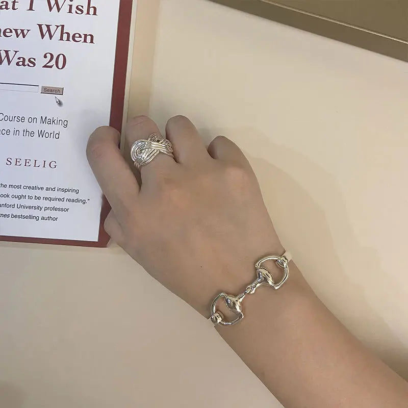 925 Silver Buckle Bracelets for Women Hollow Geometric Bangles