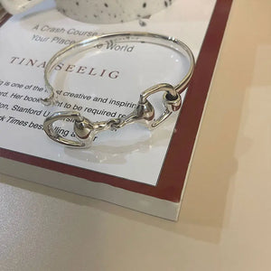 925 Silver Buckle Bracelets for Women Hollow Geometric Bangles