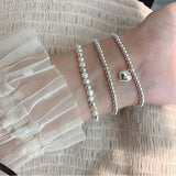925 Sterling Silver Star Love Heart Pendant Pearl Bracelet