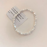 925 Sterling Silver Star Love Heart Pendant Pearl Bracelet