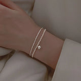 925 Sterling Silver Star Love Heart Pendant Pearl Bracelet