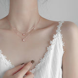 925 Silver Star Moon Necklace Double Layer CZ Clavicle Chain