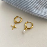 925 Silver Star Pearl Earrings Asymmetry Hip Hop Party Gift