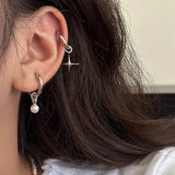 925 Silver Star Pearl Earrings Asymmetry Hip Hop Party Gift