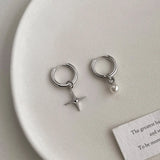 925 Silver Star Pearl Earrings Asymmetry Hip Hop Party Gift