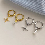 925 Silver Star Pearl Earrings Asymmetry Hip Hop Party Gift