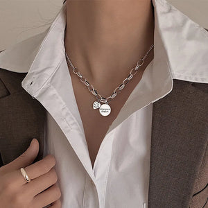 925 Silver Star Smiley Pendant Necklace Personality Retro Jewelry