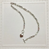 925 Silver Sweater Necklace Buckle LOVE Heart Party