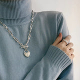 925 Silver Sweater Necklace Buckle LOVE Heart Party
