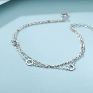 925 Silver 3-Layer Chain Circle Bracelet Women Gift Wedding Accessory