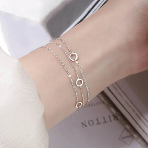 925 Silver 3-Layer Chain Circle Bracelet Women Gift Wedding Accessory