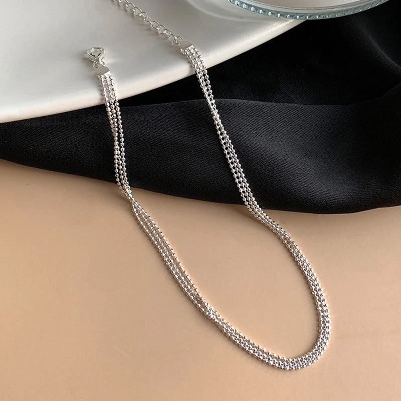 925 Silver Three-layer Beaded Bracelet Women Gift Jewelry