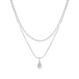 925 Silver Water Drop Necklace Double Layer Bead Jewelry Gift