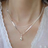 925 Silver Water Drop Chain Necklace for Women Choker Jewelry