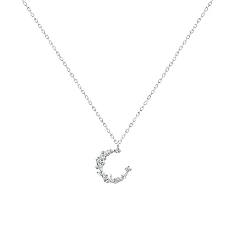 925 Silver Zircon Moon Necklace Women Jewelry Gift