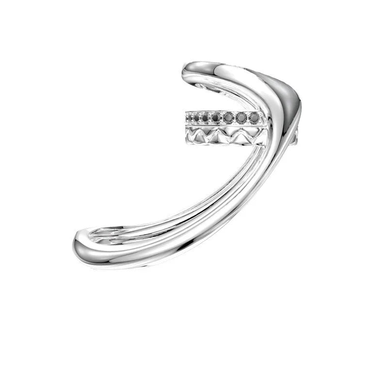925 Silver Zircon Double Layer Ring for Women, Vintage Punk Hip Hop Jewelry