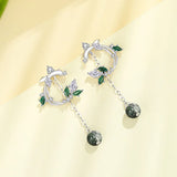 925 Sterling Silver Green Crystal Leaf Earring Necklace Set